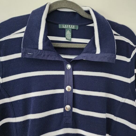 Lauren Ralph Lauren blue white nautical knit sweater kangaroo pocket top size XL - Picture 4 of 7